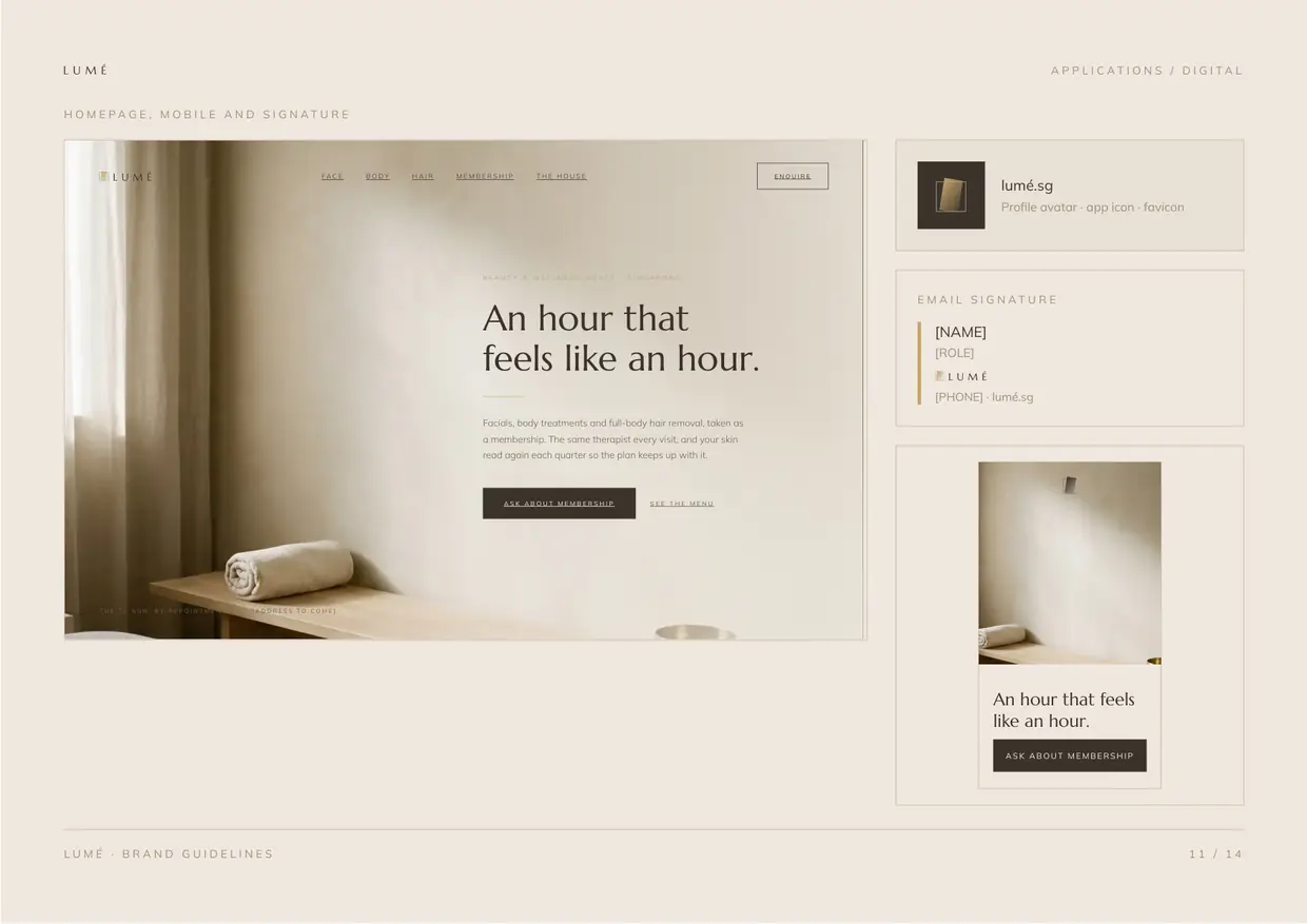 Lumé brand guidelines, page 11: Applications, digital