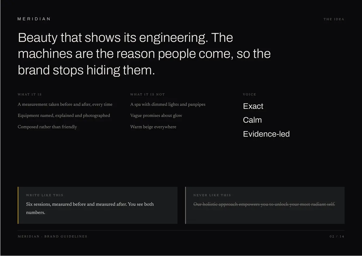Meridian brand guidelines, page 2: The idea