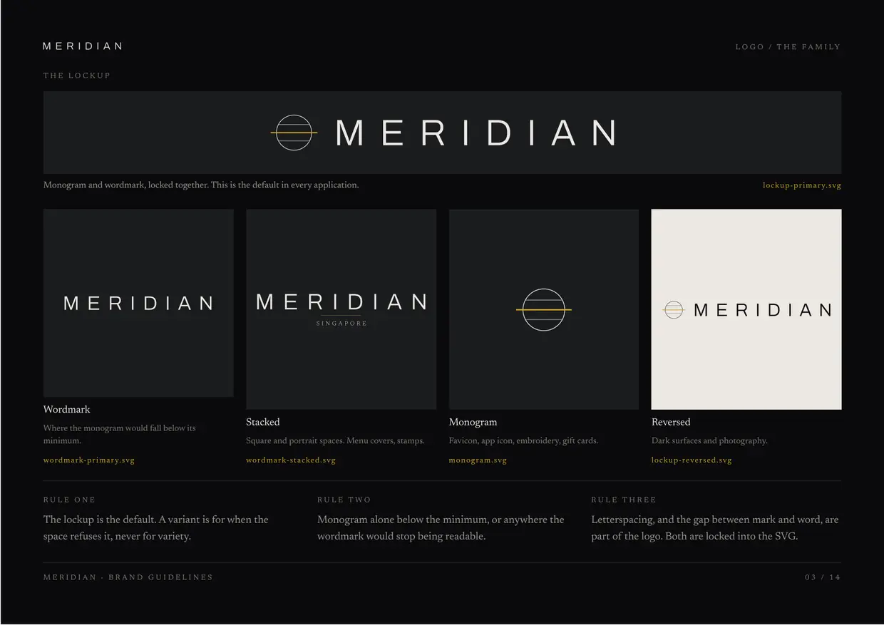 Meridian brand guidelines, page 3: Logo, the family