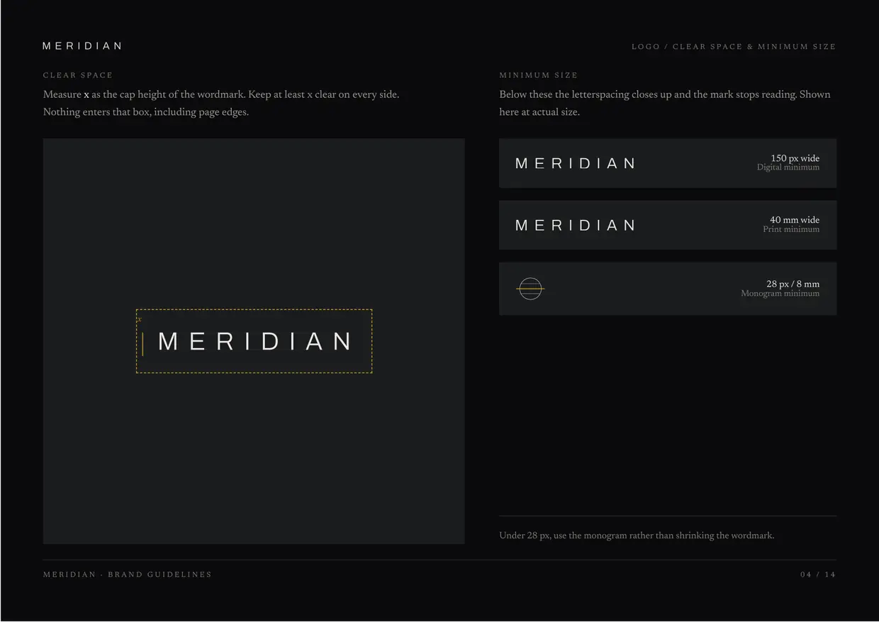 Meridian brand guidelines, page 4: Logo, clear space