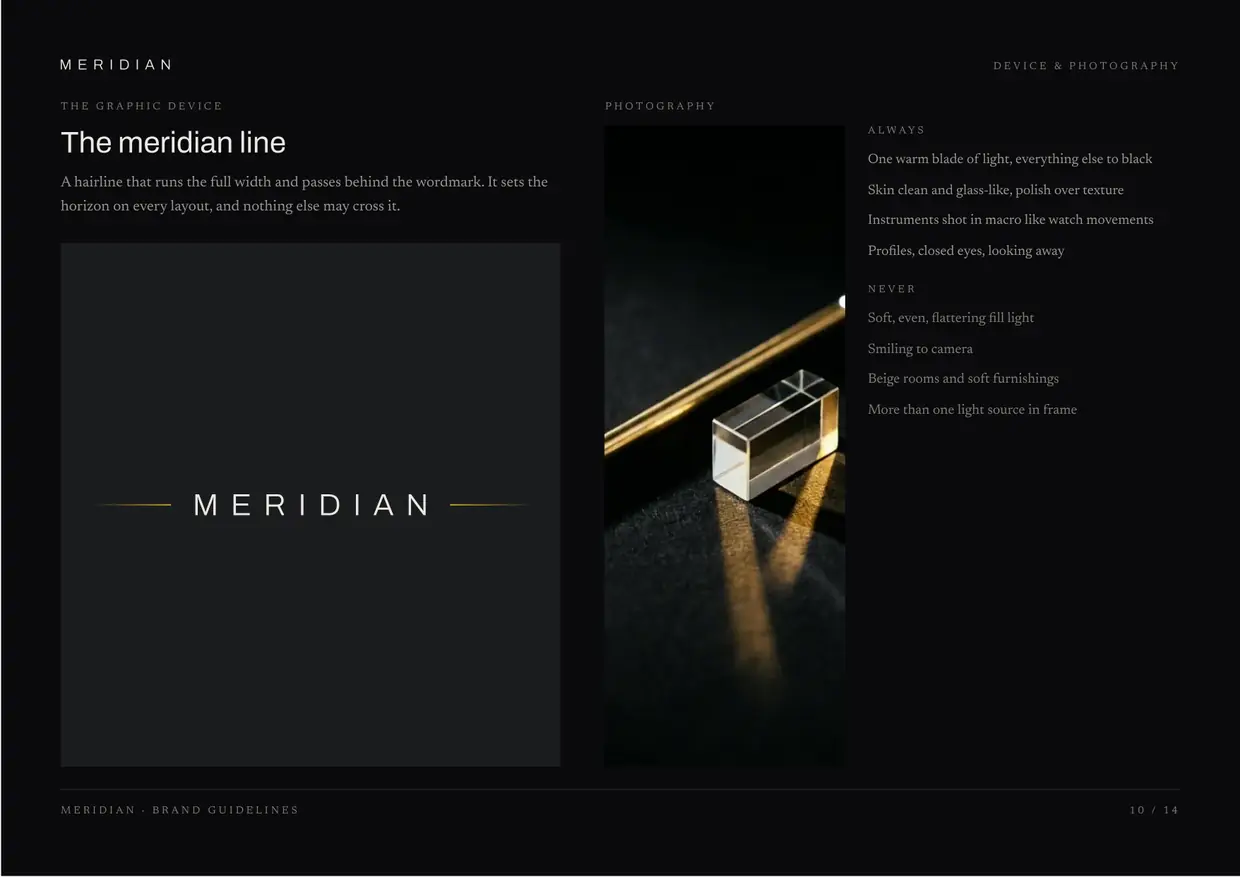 Meridian brand guidelines, page 10: Device and photography