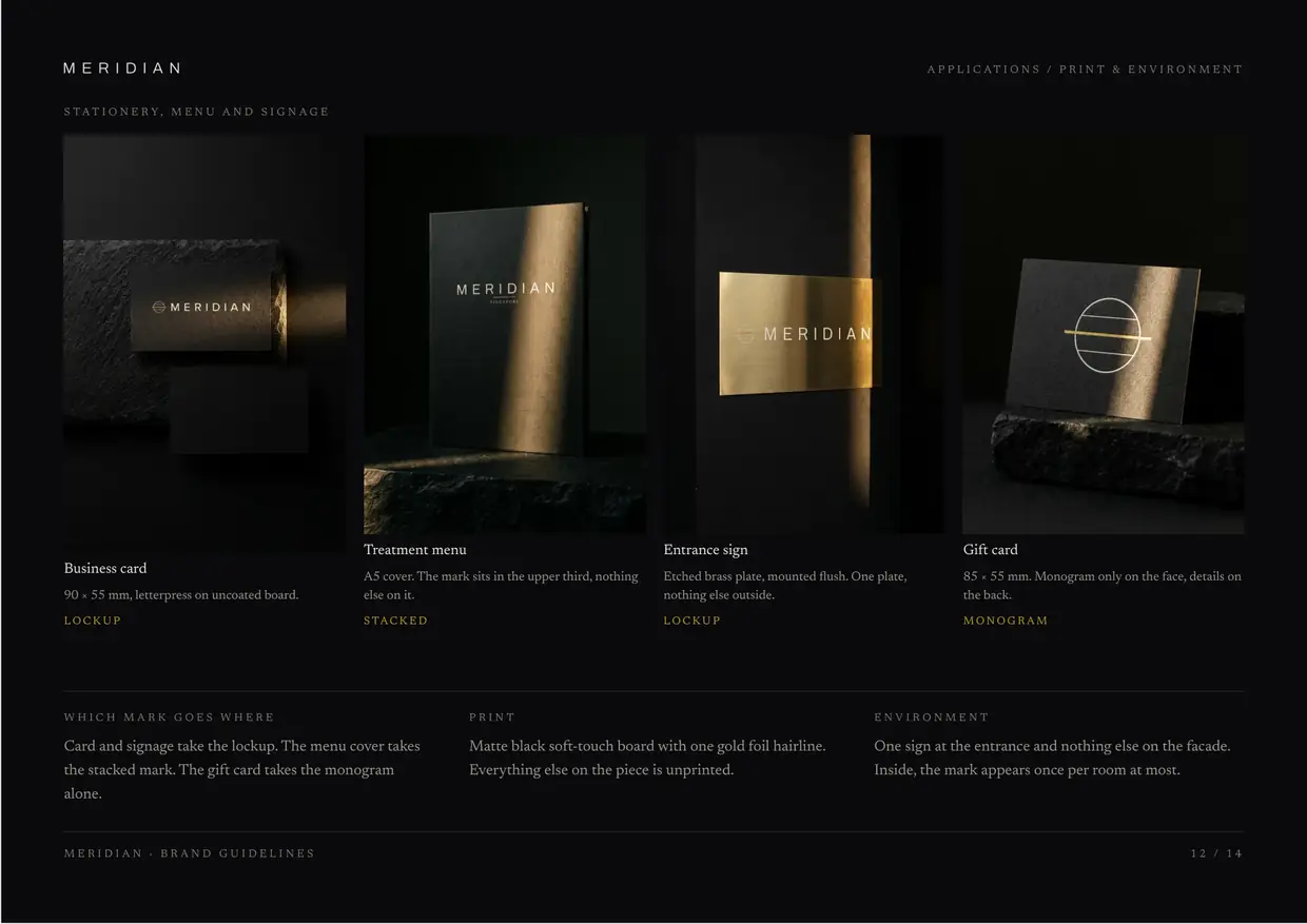 Meridian brand guidelines, page 12: Applications, print