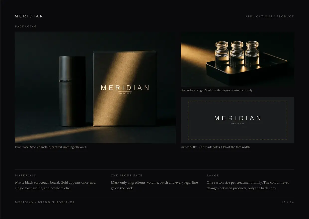 Meridian brand guidelines, page 13: Applications, product