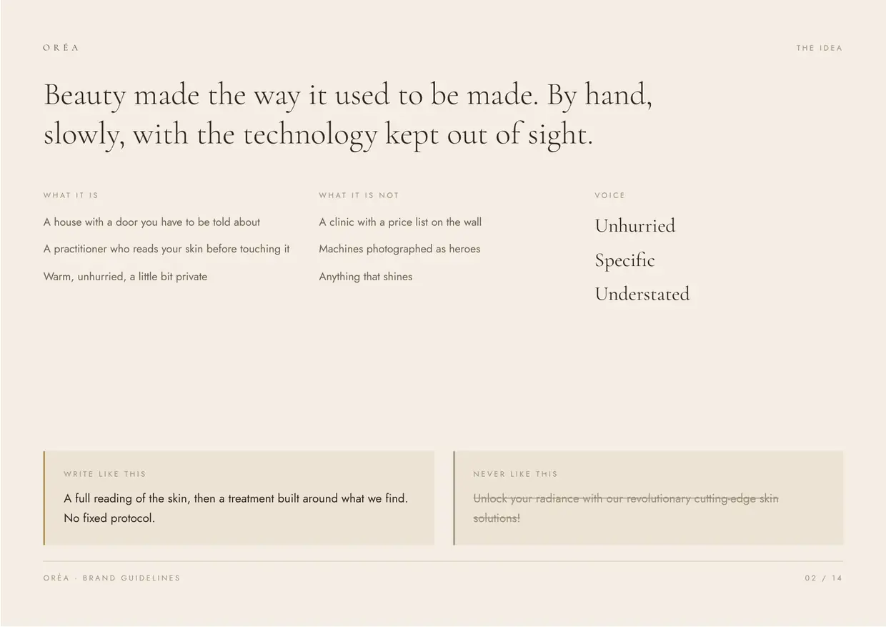 Oréa brand guidelines, page 2: The idea