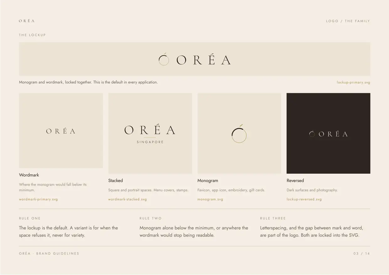 Oréa brand guidelines, page 3: Logo, the family