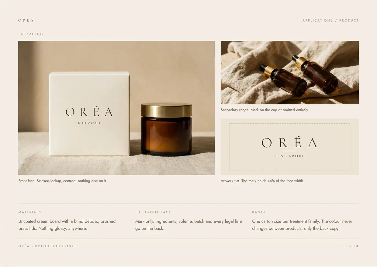 Oréa brand guidelines, page 13: Applications, product