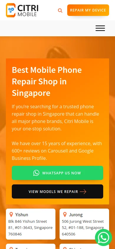 Citri Mobile on a phone, the first screen