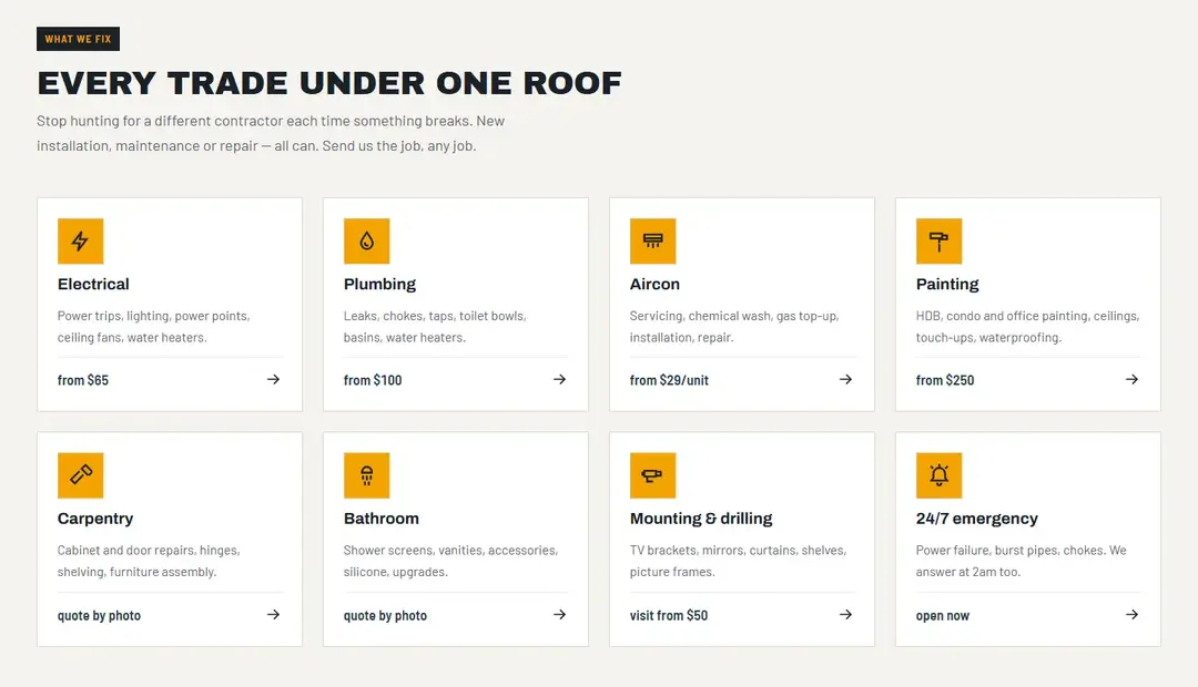 The new site: Every trade under one roof, on the homepage