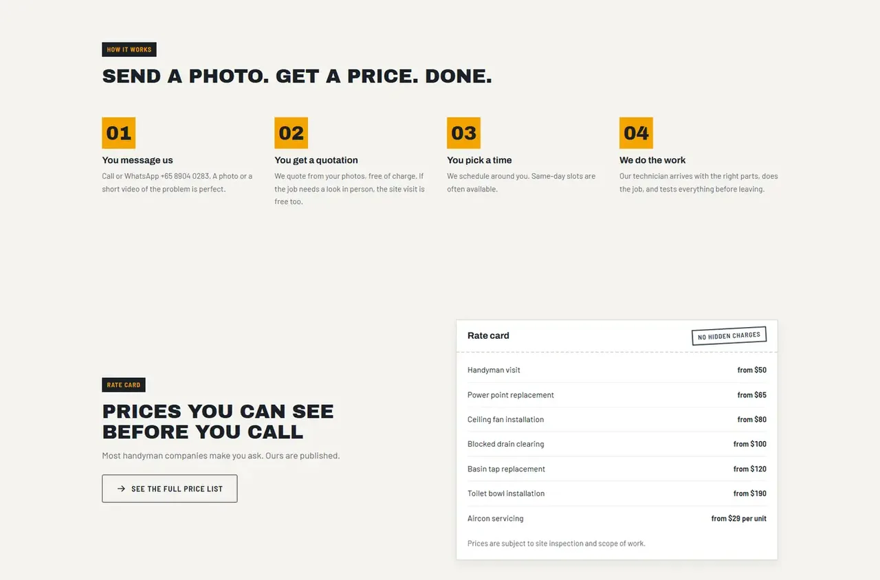 The new site: How it works and the rate card, on the homepage