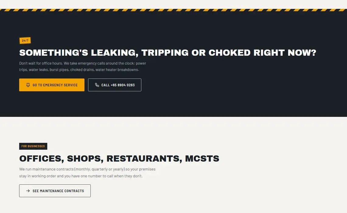 The new site: The emergency band and the section for businesses