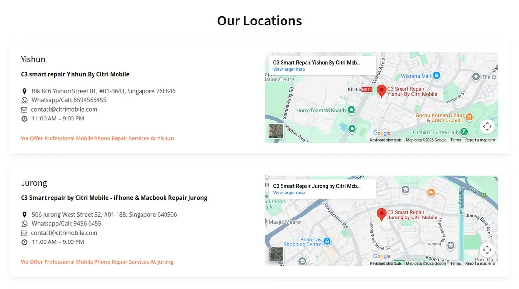 The new site: Our Locations, near the foot of the homepage