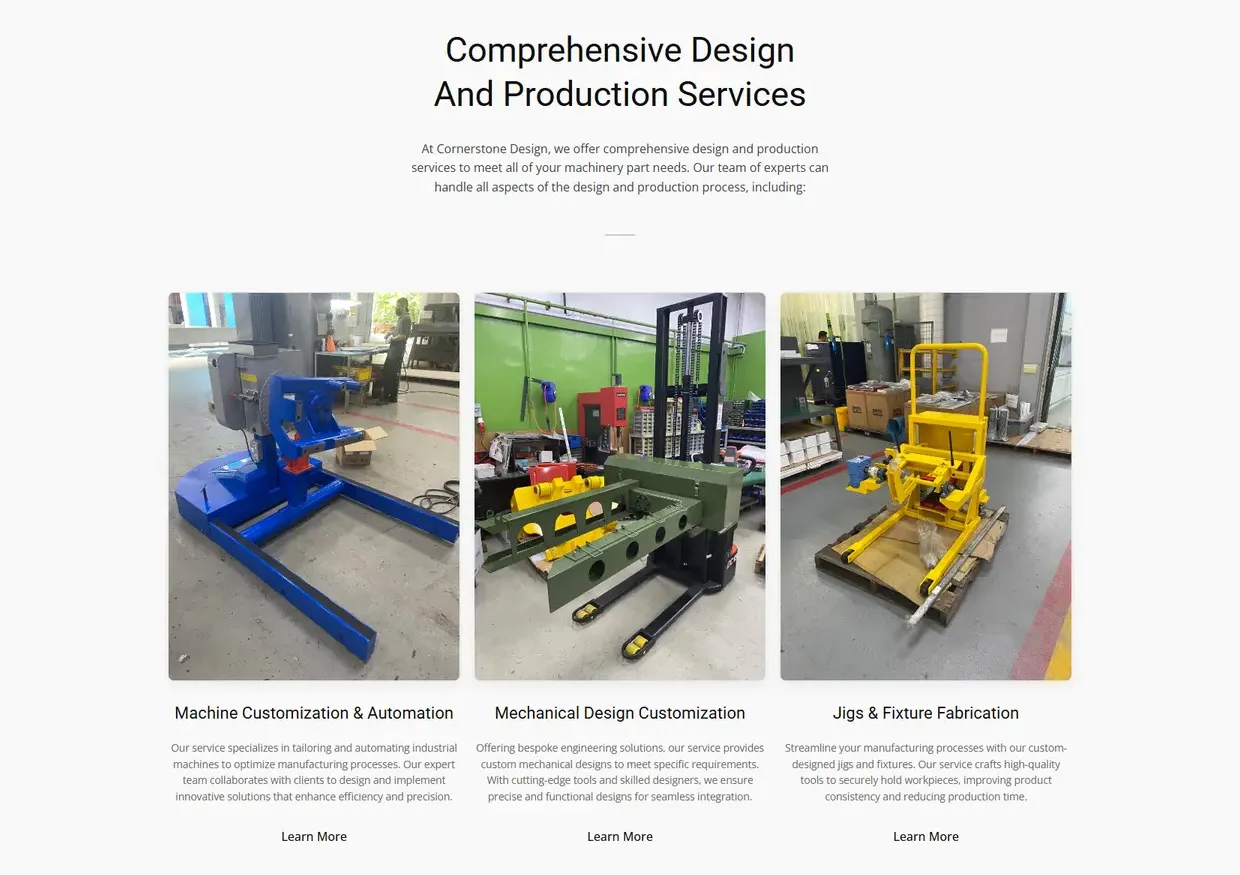 The new site: The services, under the first screen