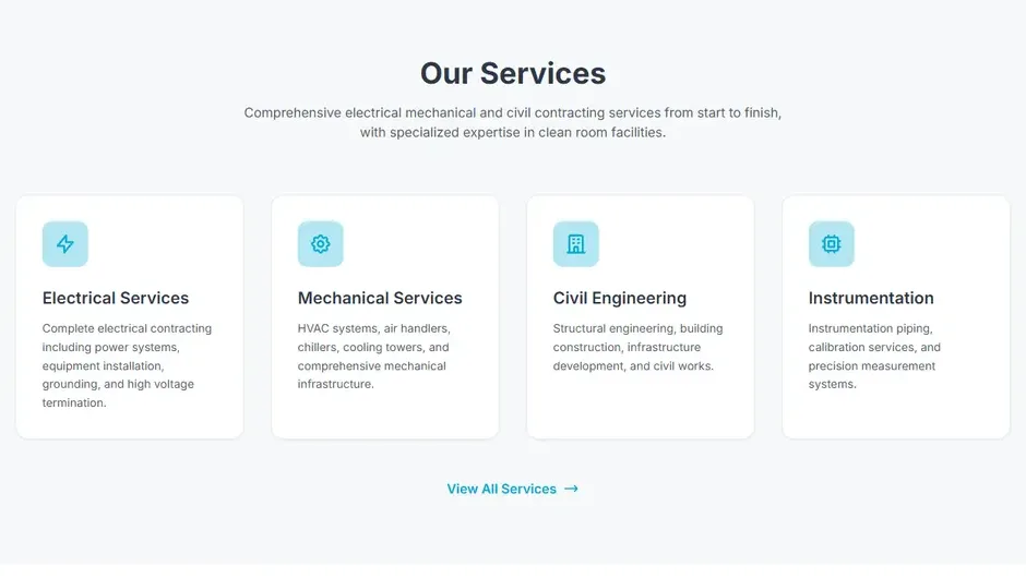 The new site: Our Services, under the first screen