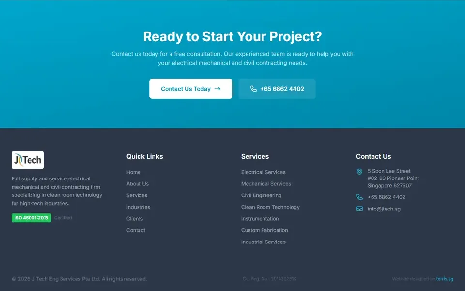 The new site: The enquiry band and footer, at the foot of the homepage