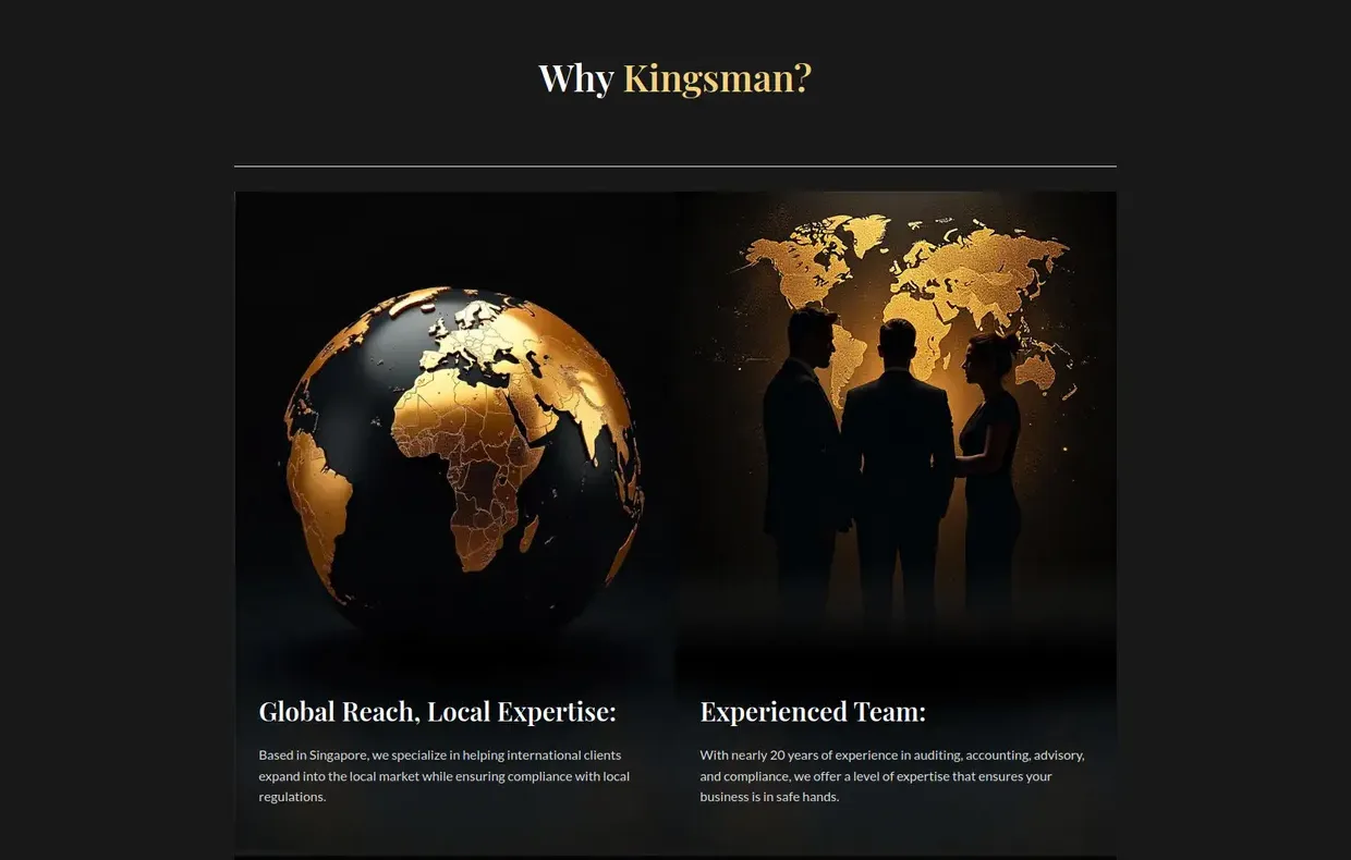 The new site: The Why Kingsman section, near the foot of the page