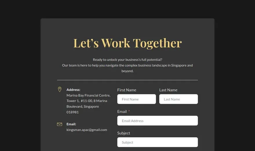 The new site: The contact form at the foot of the page