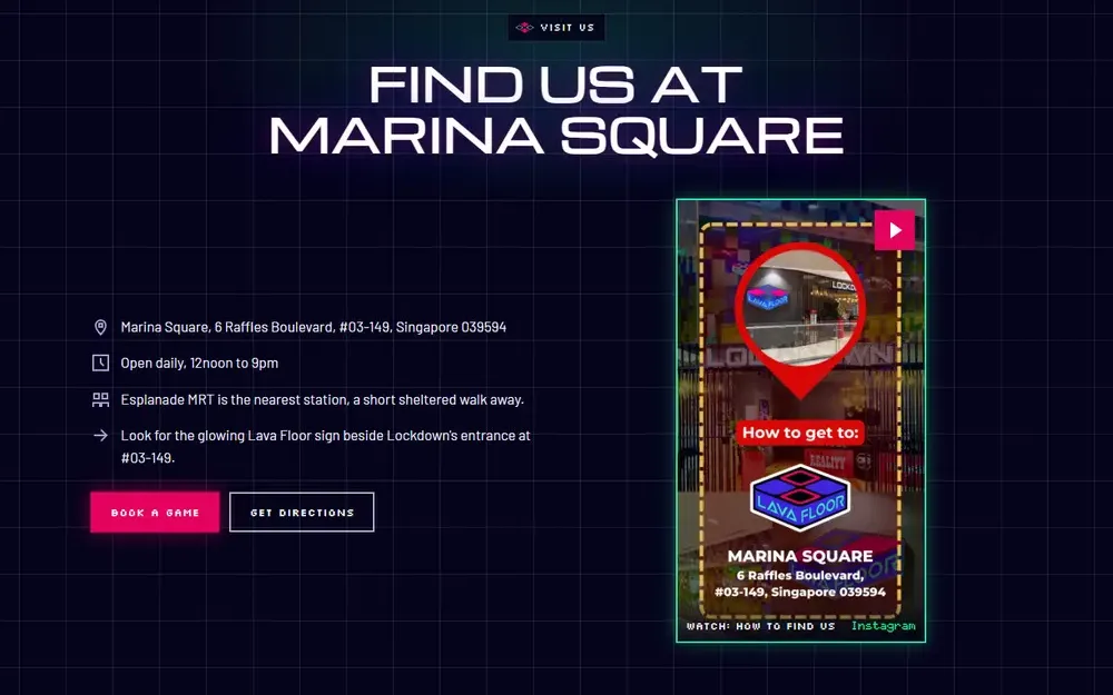 The new site: Find Us at Marina Square, near the foot of the homepage