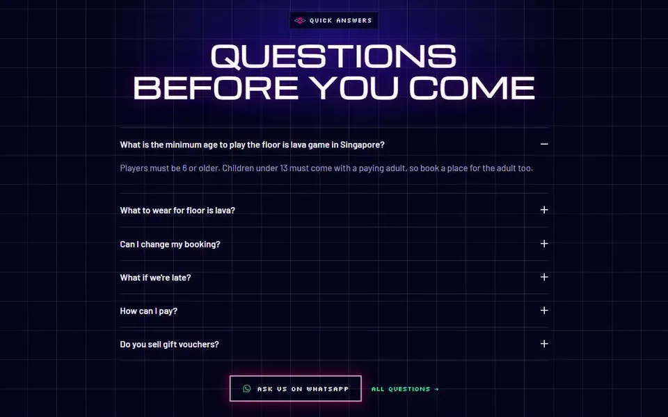 The new site: Questions Before You Come, lower on the homepage