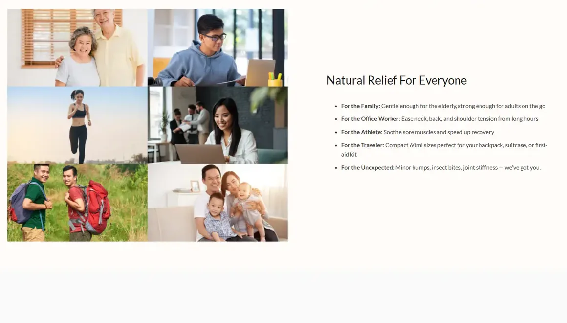 The new site: Natural Relief For Everyone, a third of the way down the homepage