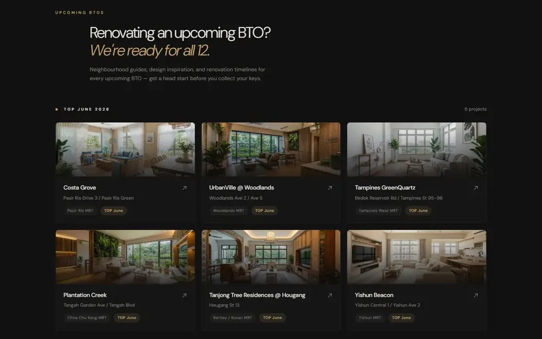 The new site: Upcoming BTOs, on the homepage