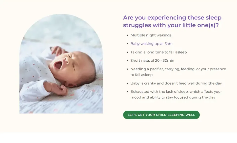 The new site: The sleep struggles, just below the first screen