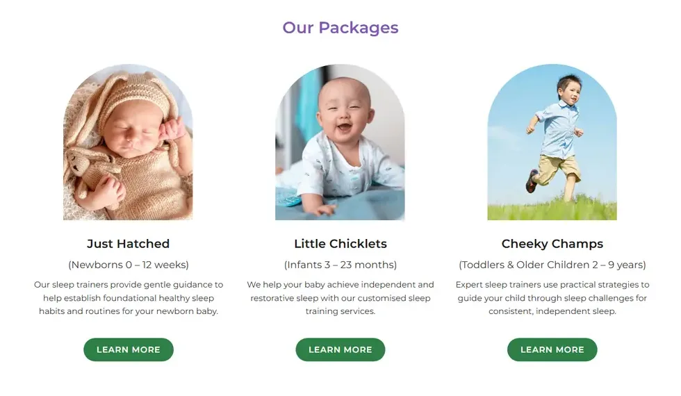 The new site: Our Packages, further down the homepage