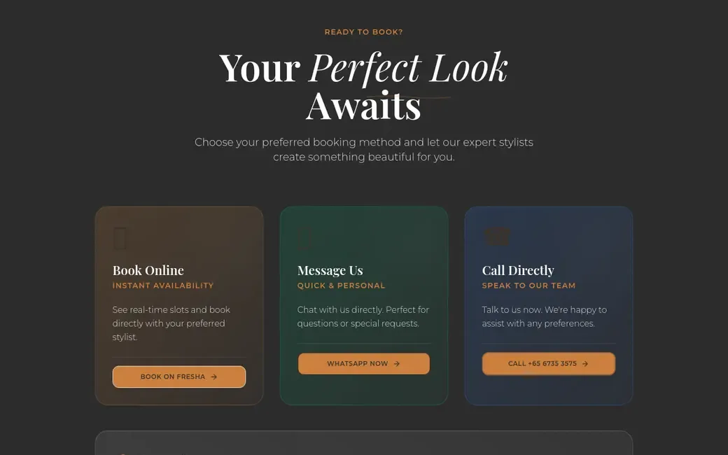 The new site: Booking, near the foot of the homepage