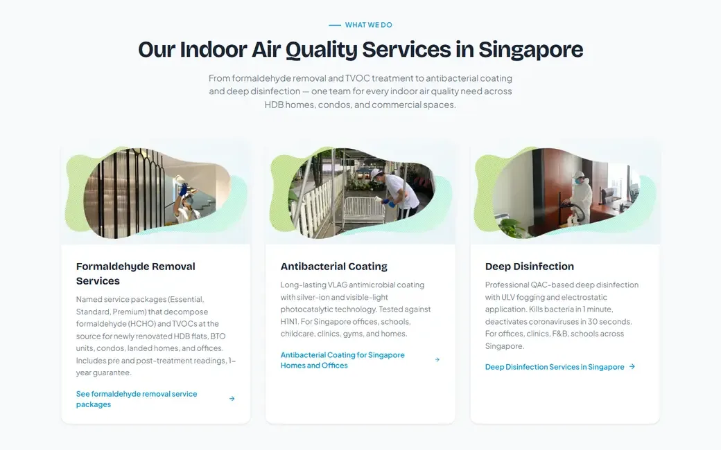 The new site: The three treatments, under the first screen