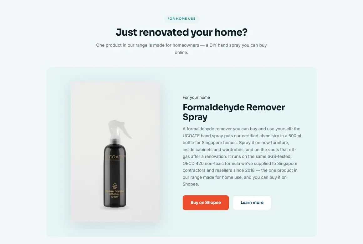 The new site: The section for homeowners, further down the homepage