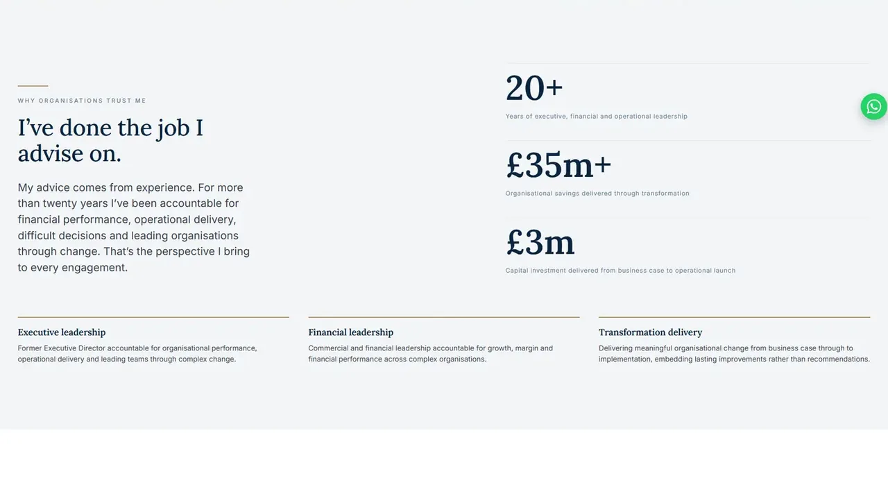 The new site: The claim and the figures, under the first screen