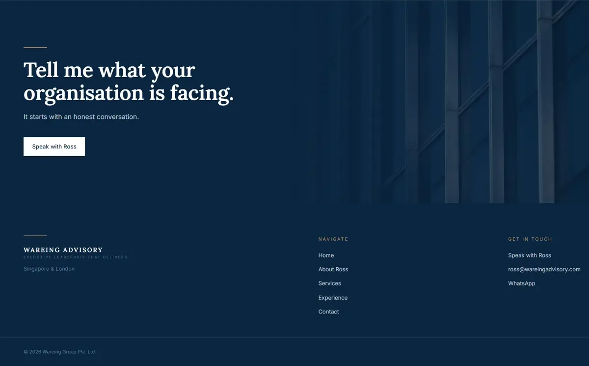 The new site: The close and the footer, at the foot of the homepage