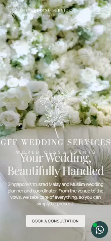 gffweddings.com as it stood on 8 October 2026, phone view