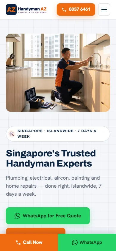 Handyman AZ SG on a phone, the first screen