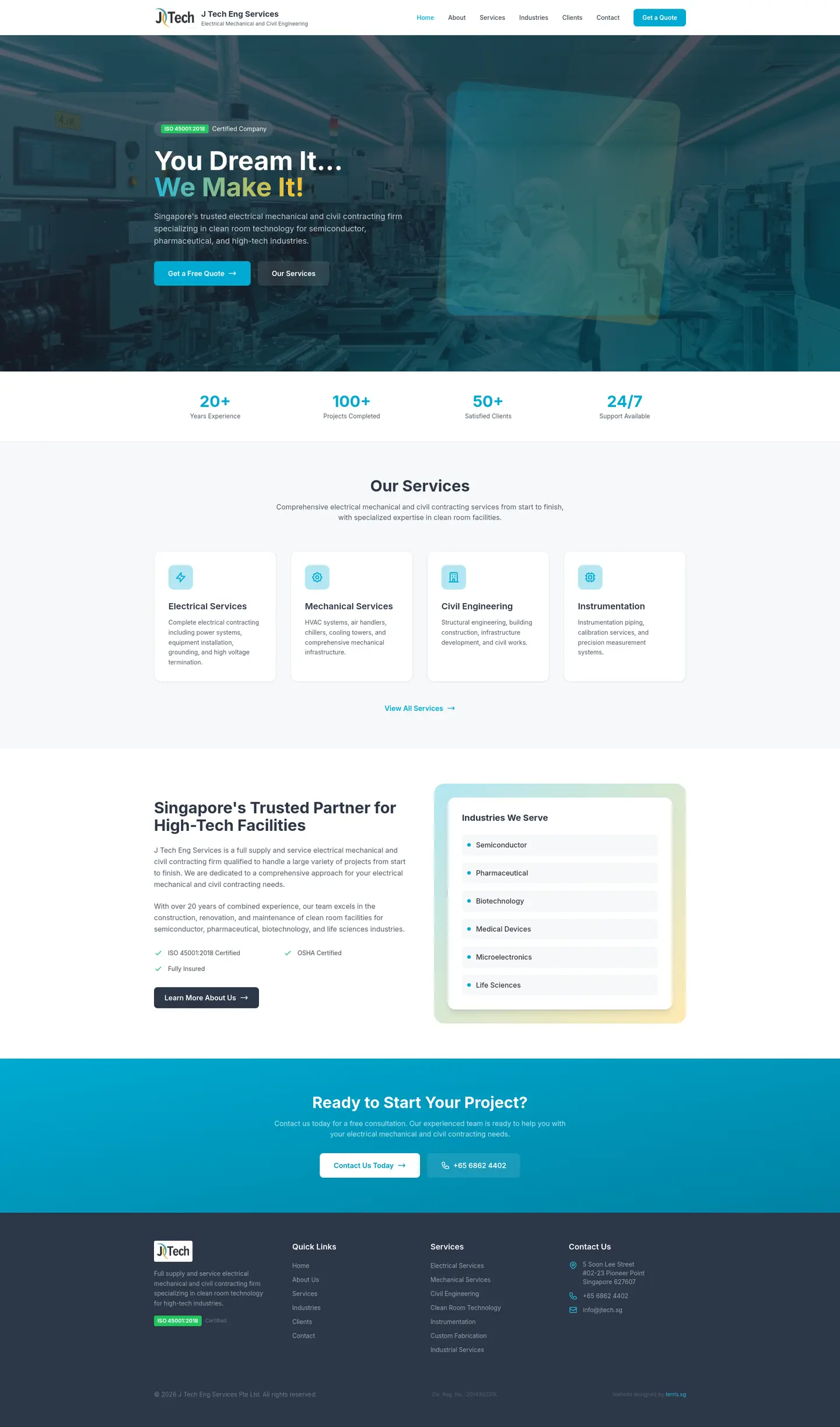 J Tech Eng Services full desktop website view