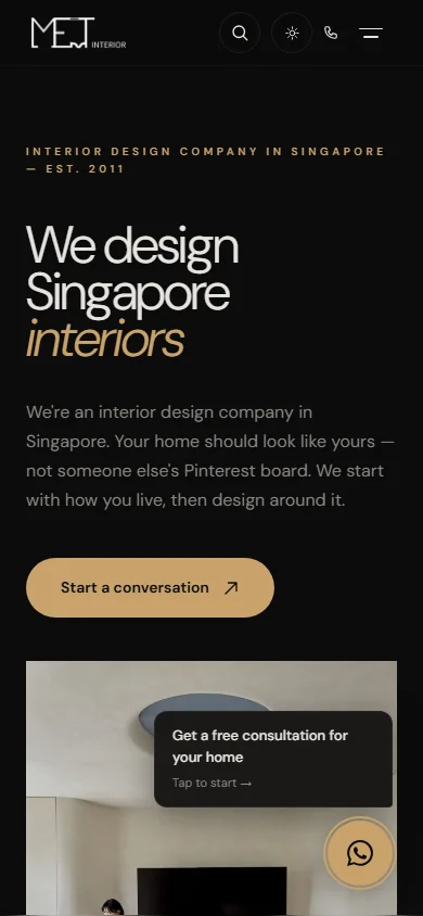 MET Interior on a phone, the first screen