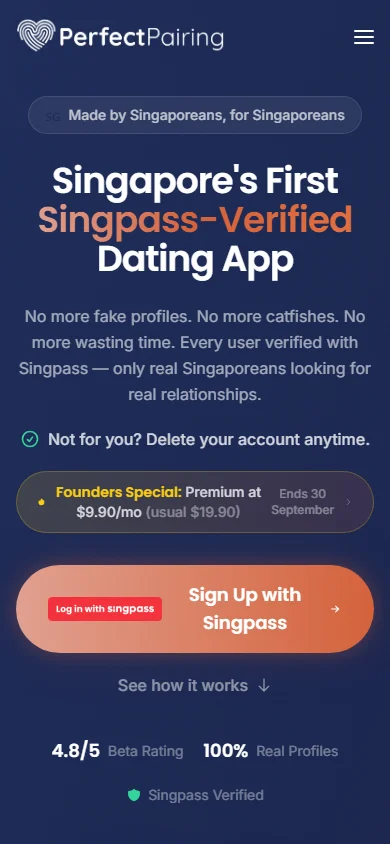 Perfect Pairing on a phone, the first screen