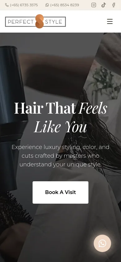 Perfect Style Salon on a phone, the first screen