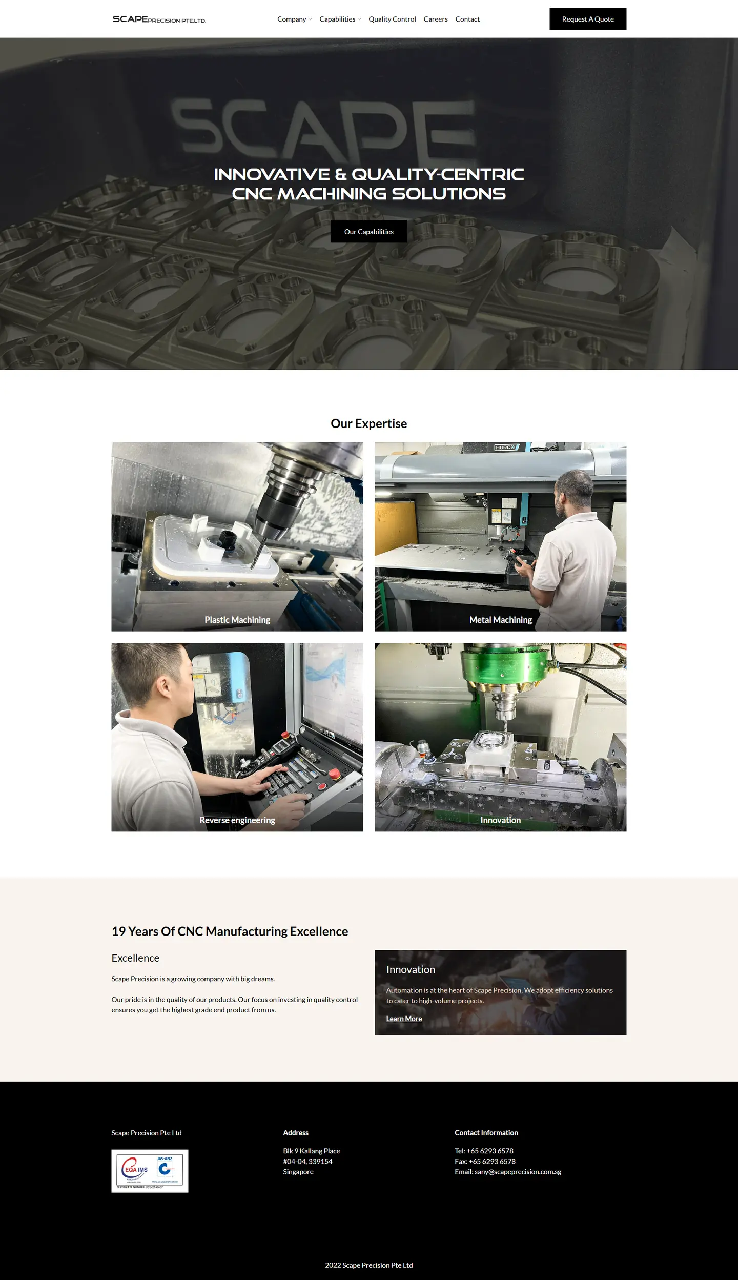 Scape Precision full desktop website view