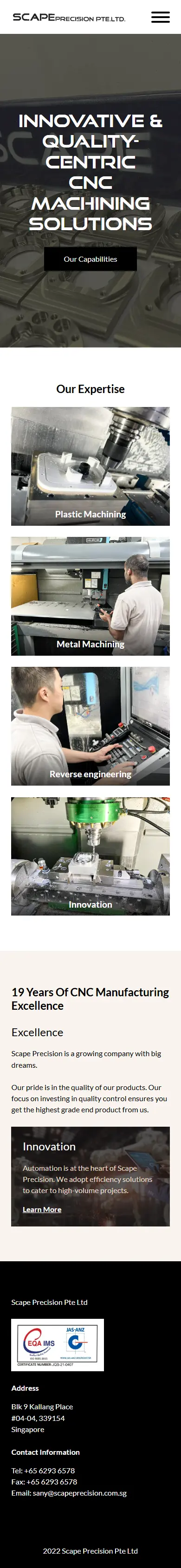 Scape Precision full mobile website view