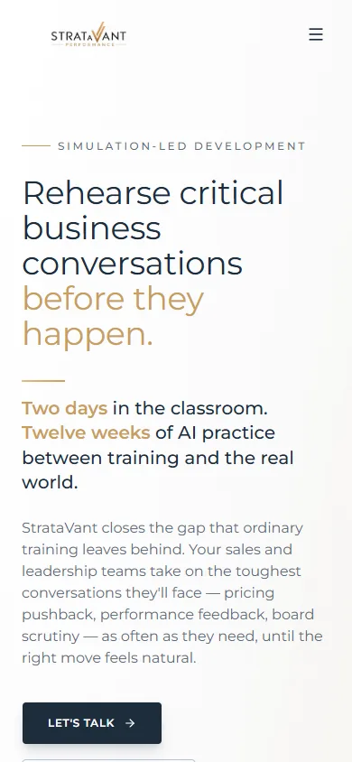 StrataVant Performance on a phone, the first screen