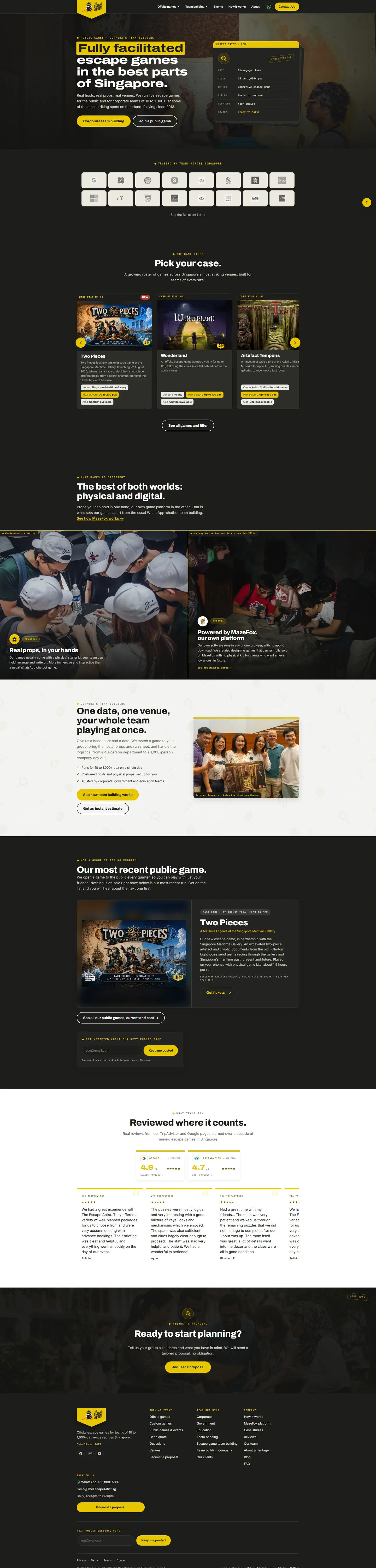 The Escape Artist full desktop website view