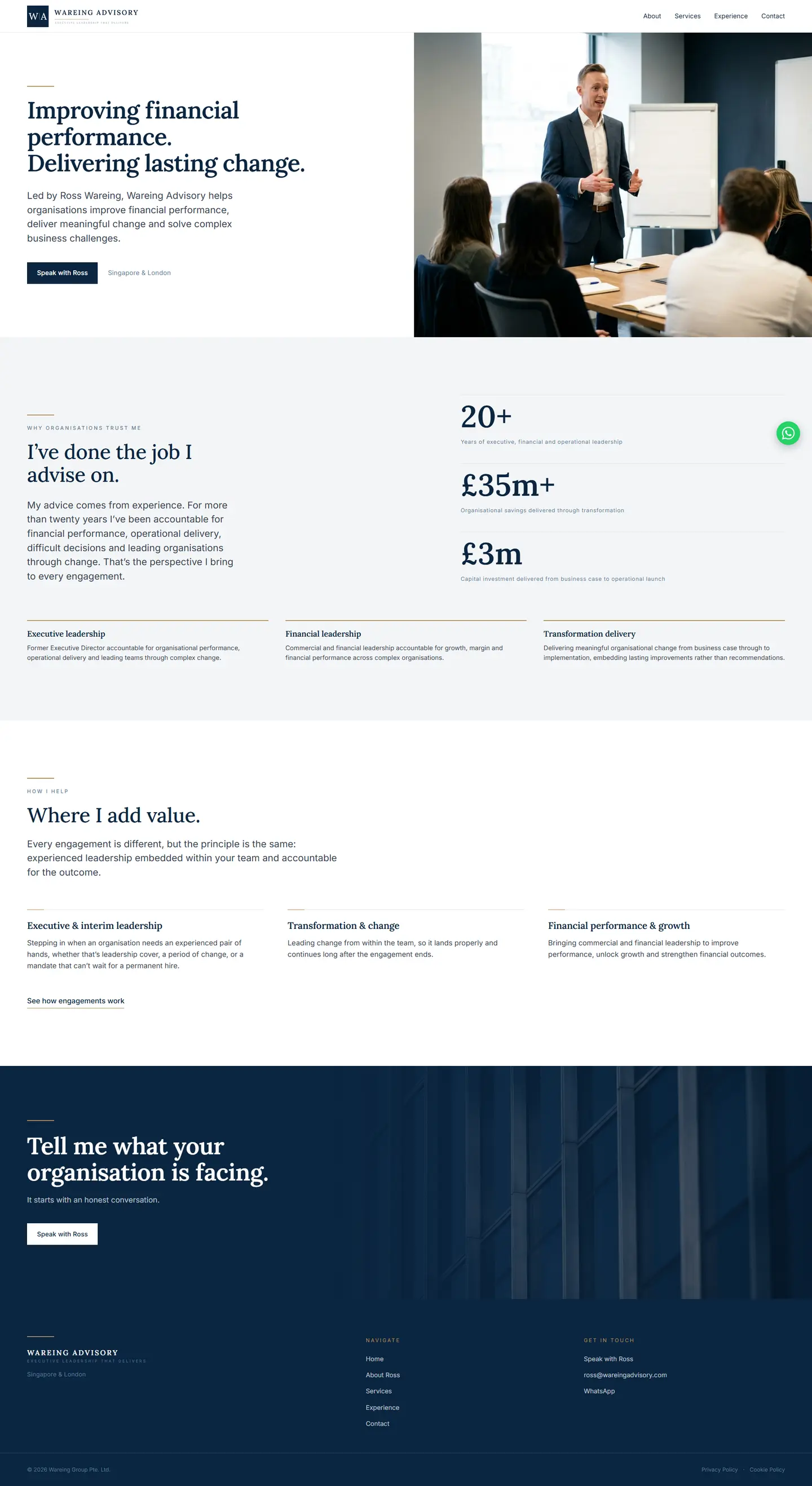 Wareing Advisory full desktop website view