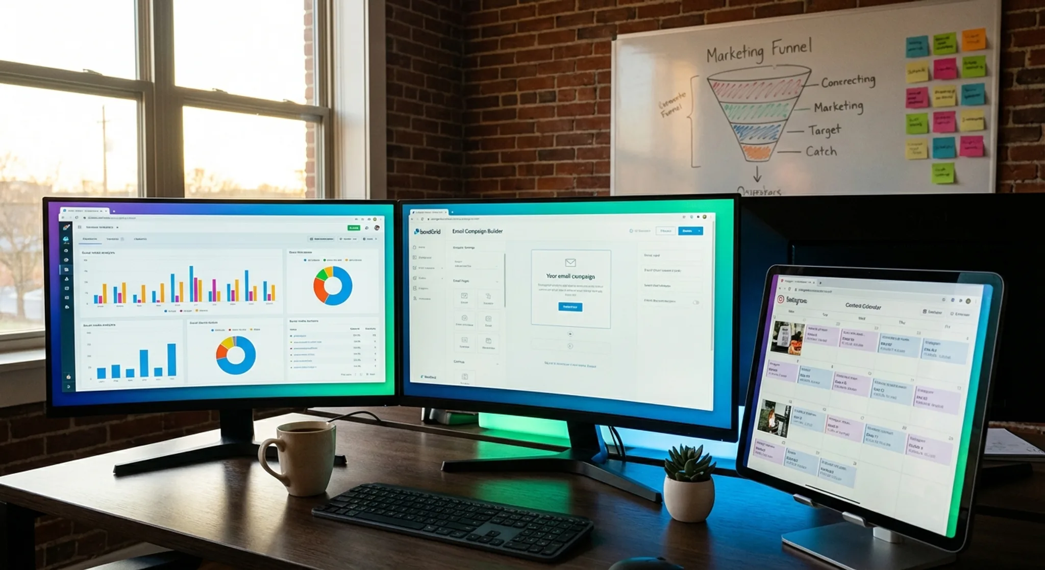 Digital marketing command centre with multi-channel analytics and campaign dashboards