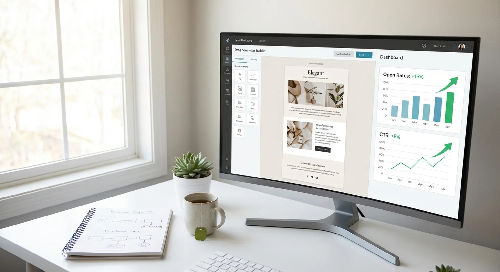 Email campaign builder with newsletter templates and subscriber analytics