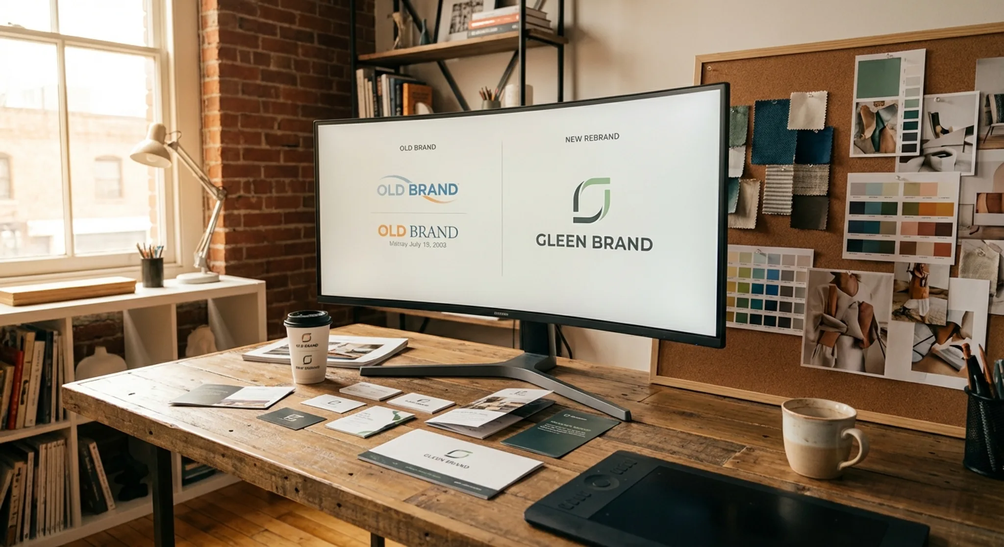 Rebranding project workspace with before-and-after brand comparison