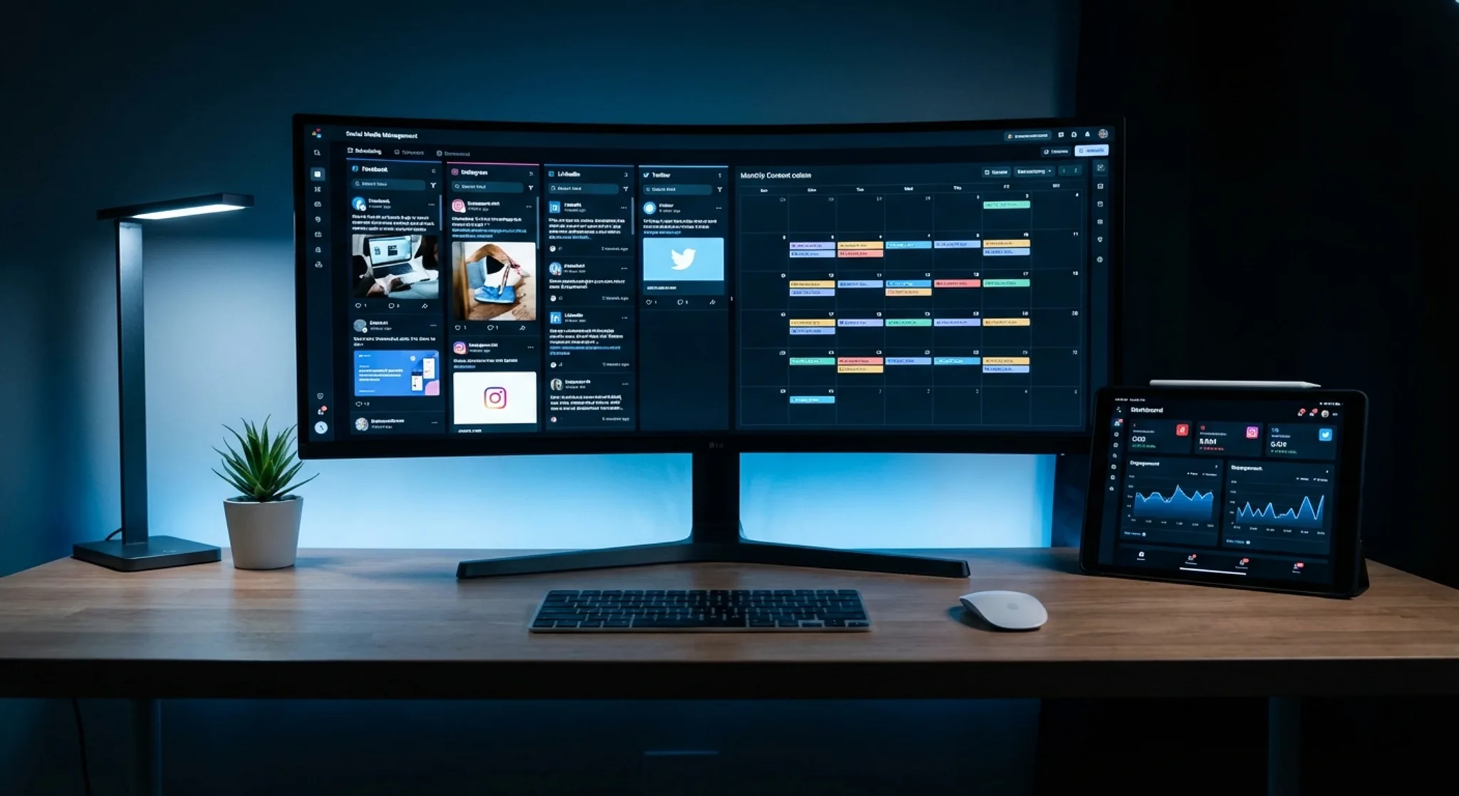 Social media management dashboard with multi-platform scheduling and analytics