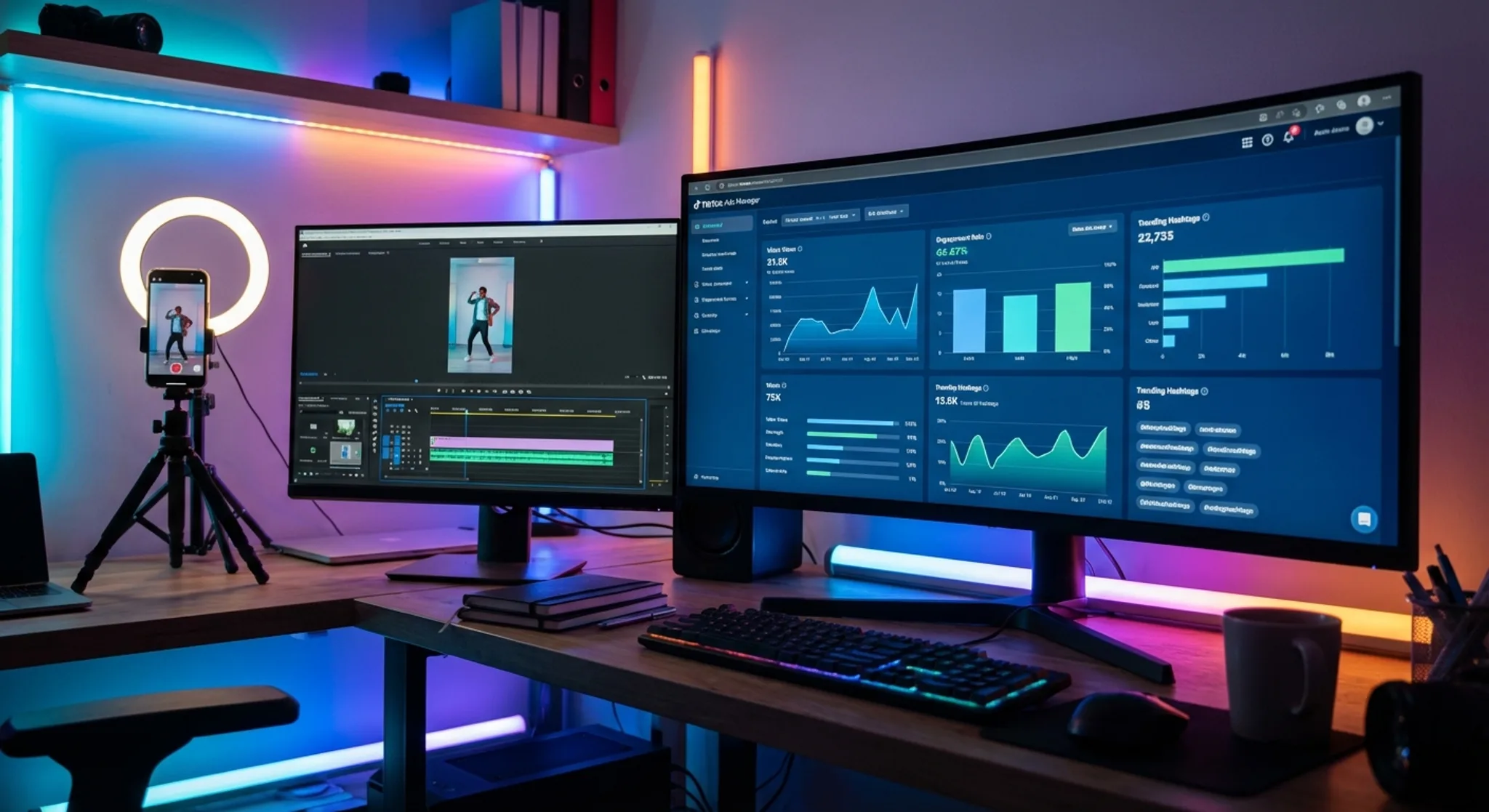 TikTok ads manager with video performance analytics and creative workspace