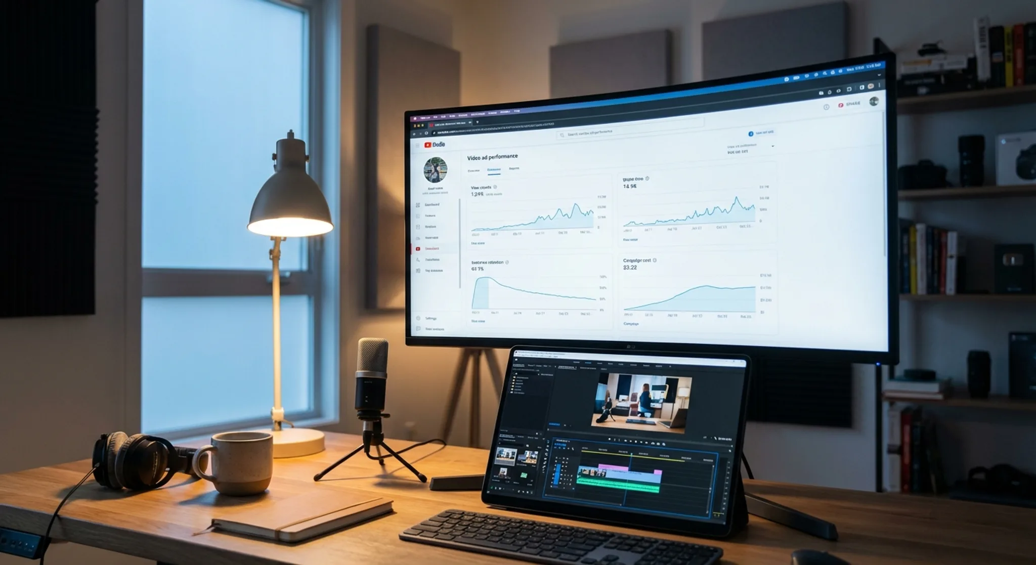 YouTube Ads workspace with video analytics and ad performance metrics